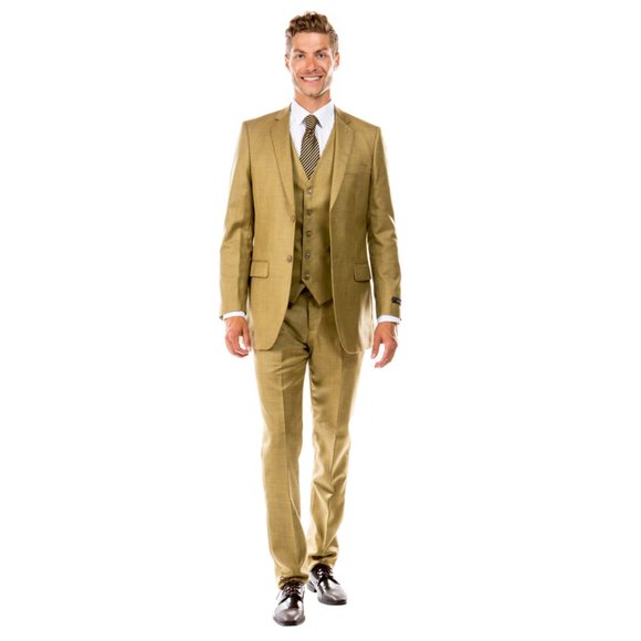 Dark Mustard Sharkskin 3pc Suit w/ Expandable Waistband - Picture 2 of 4